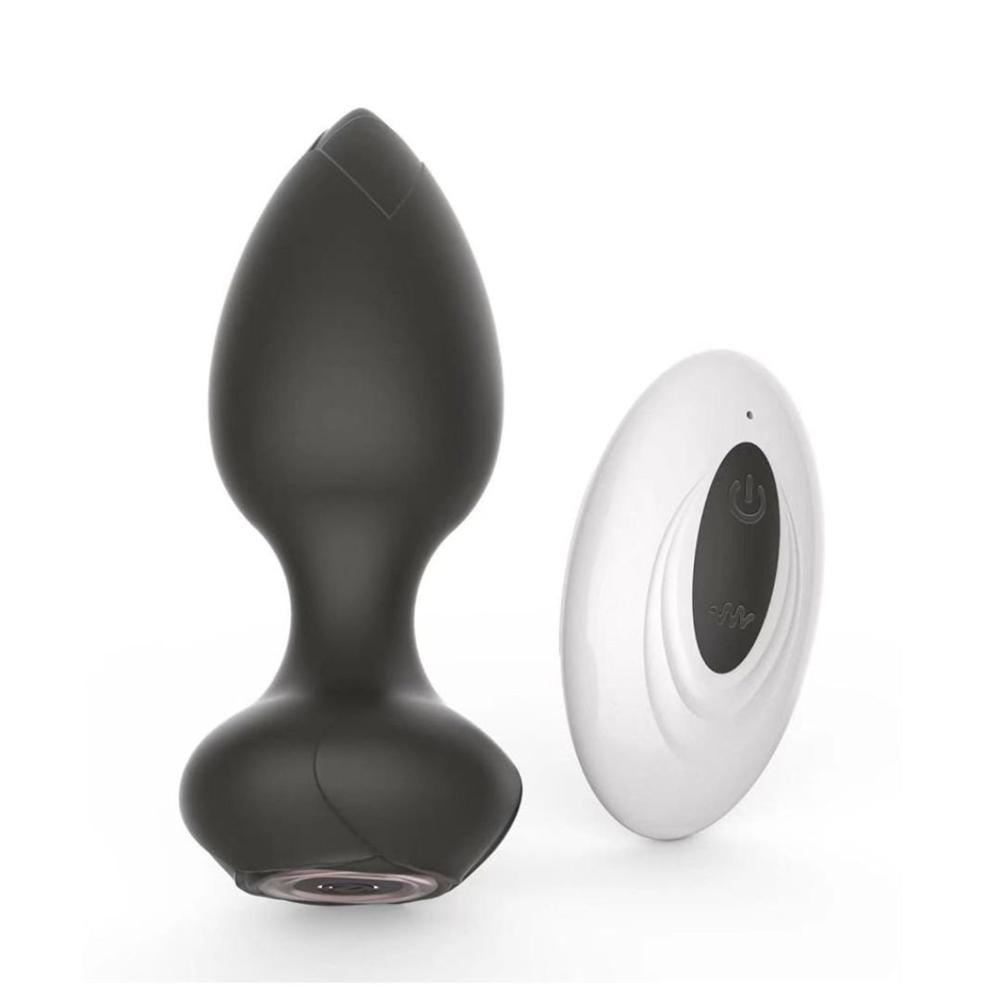 Plug Anal Preto  Em Silicone 10 Vibrações Com Controle Remoto Sem Fio Plug Anal Preto  Em Silicone 10 Vibrações Com Controle Remoto Sem Fio