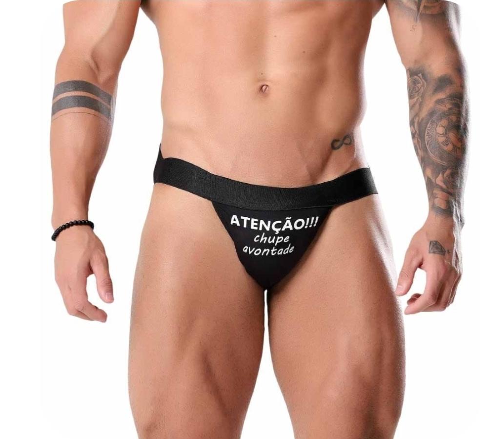 Cueca Jockstrap Frases ( ATENÇÃO,CHUPE A VONTADE) Preto Cueca Jockstrap Frases ( ATENÇÃO,CHUPE A VONTADE) Preto