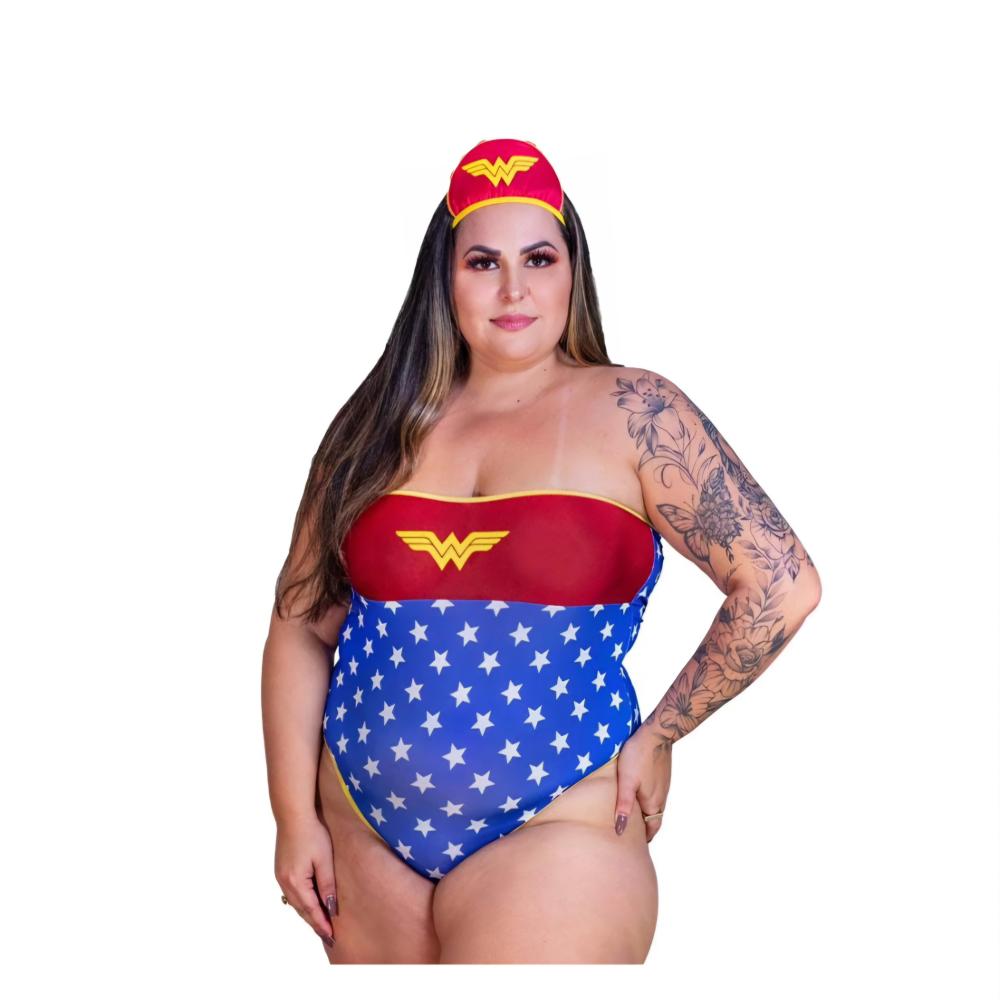 Mini Fantasia Plus Size Mulher Maravilha Body 2 Pimenta Sexy Mini Fantasia Plus Size Mulher Maravilha Body 2 Pimenta Sexy
