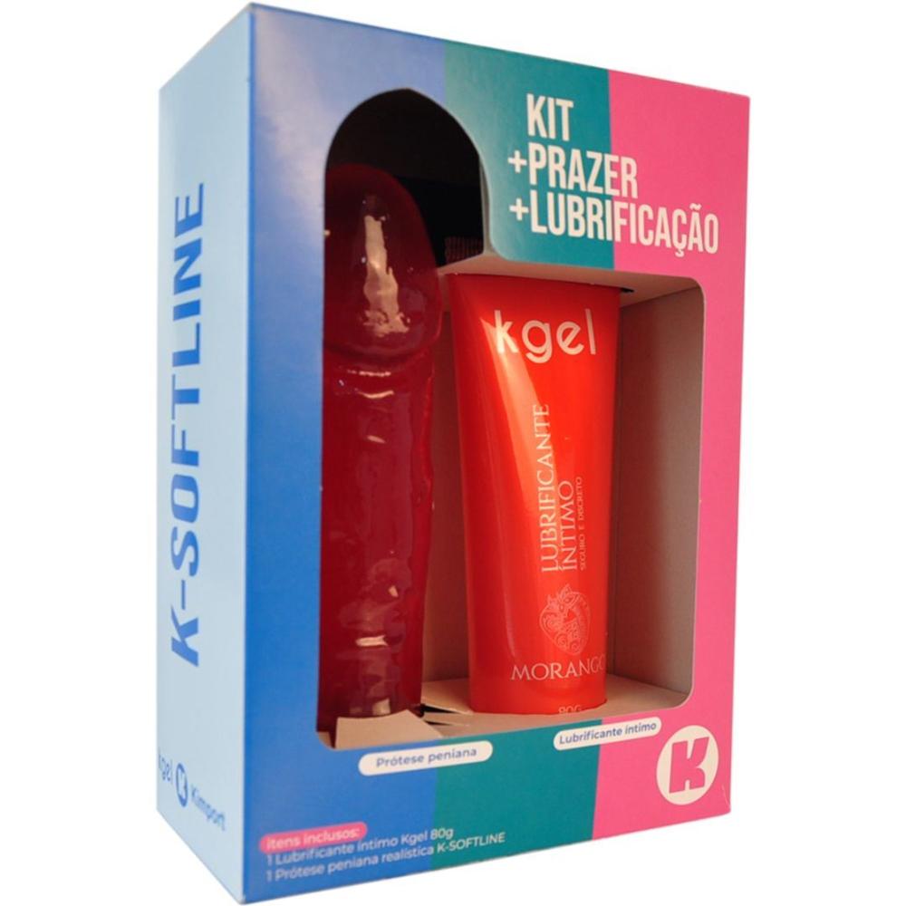 Kit Prazer Prótese E Lubrificante Morango Softline Kgel Kit Prazer Prótese E Lubrificante Morango Softline Kgel